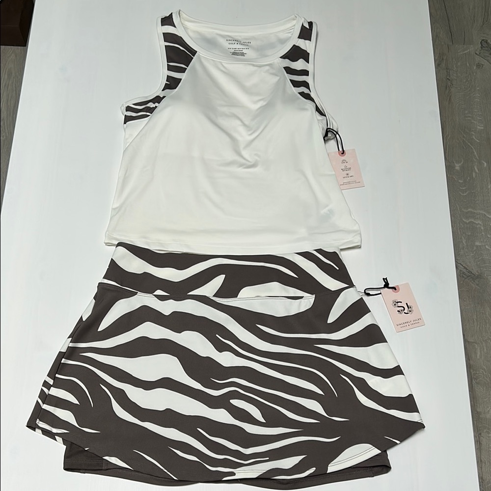 Sincerely Jules Zebra Print Skirt/Skorts Set - White and Brown